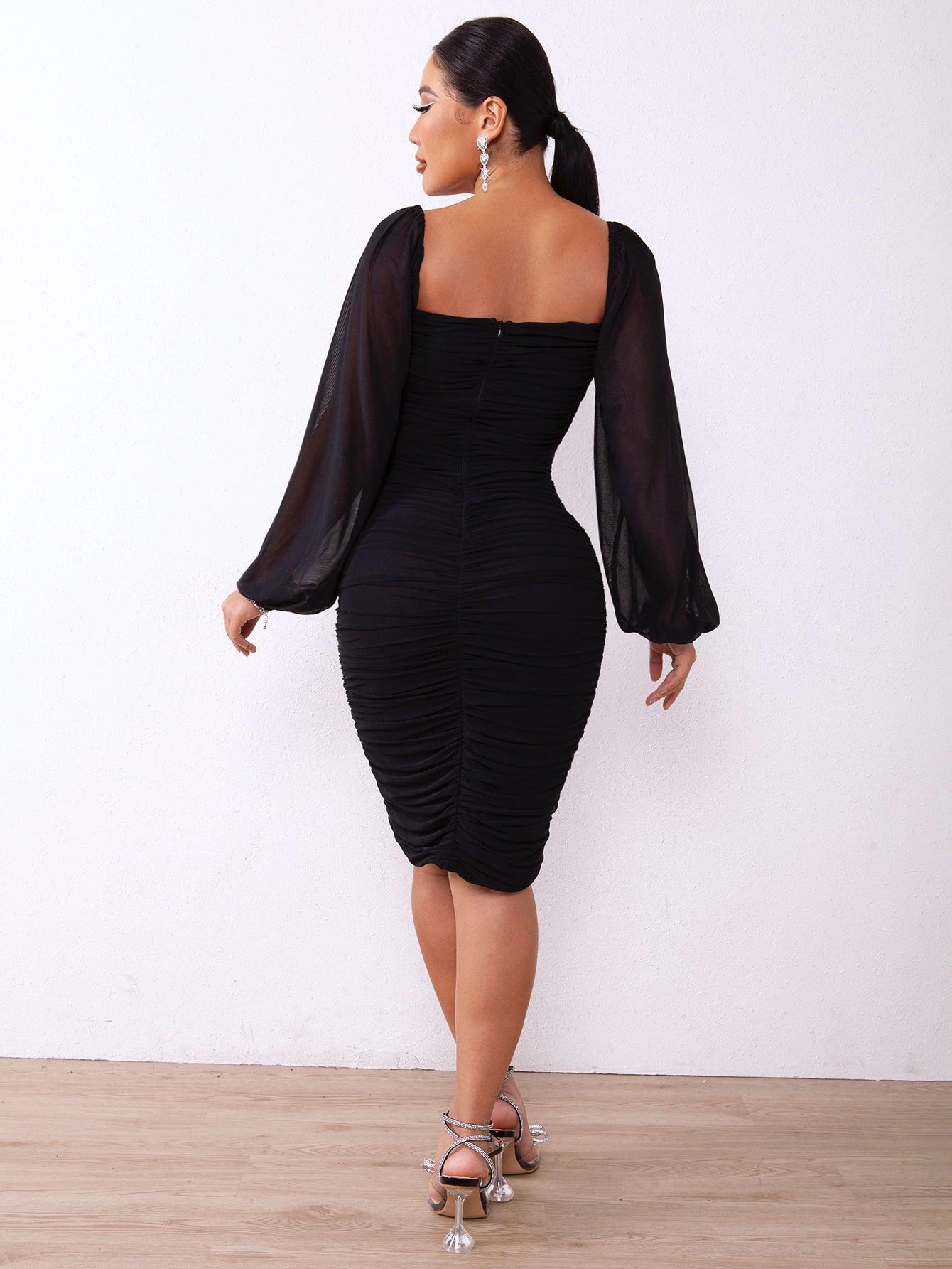 Zip-Back Ruched Bodycon Dress - Fashionable In Real Life