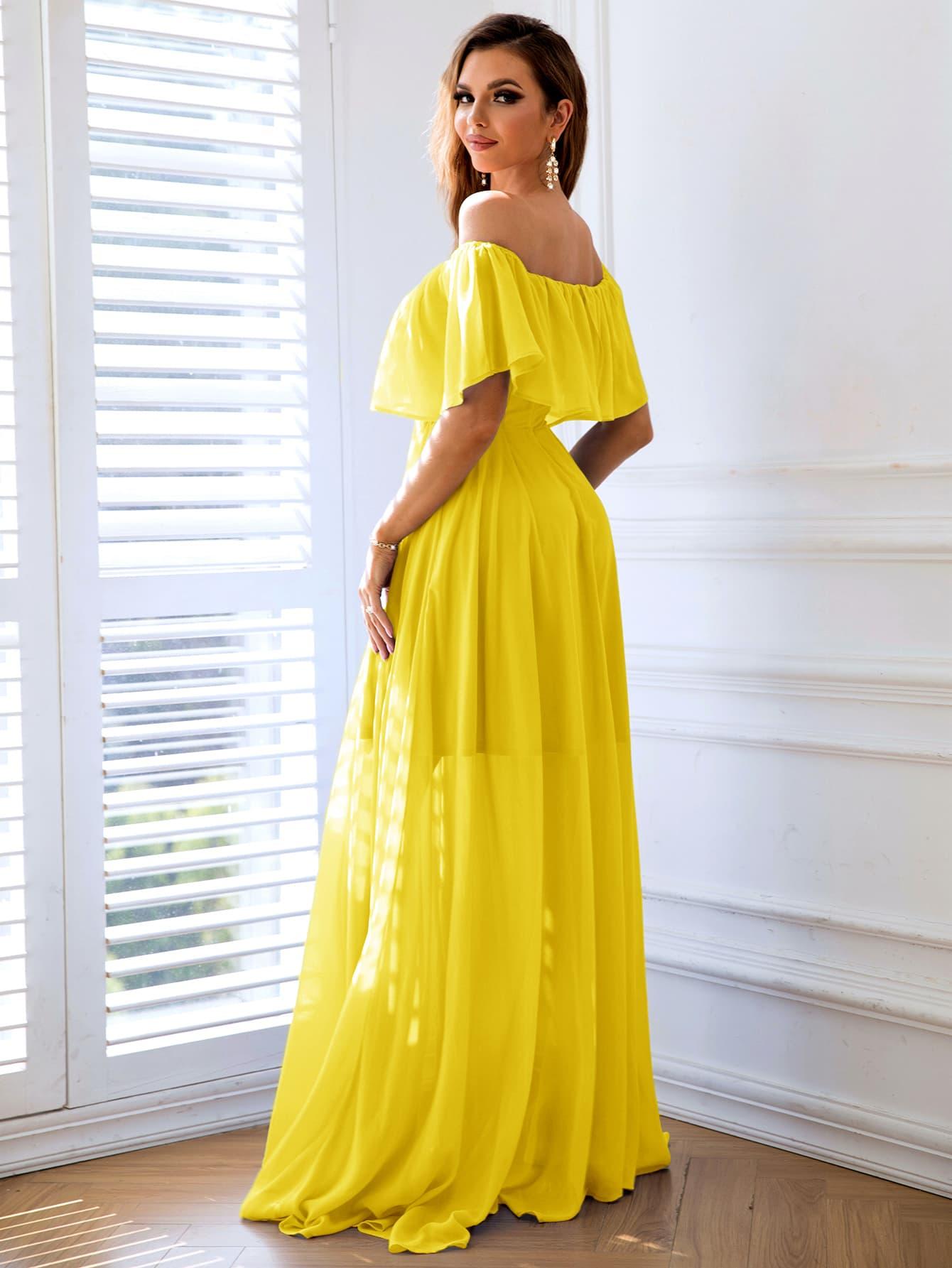 Off-Shoulder Layered Split Maxi Dress - Fashionable In Real Life