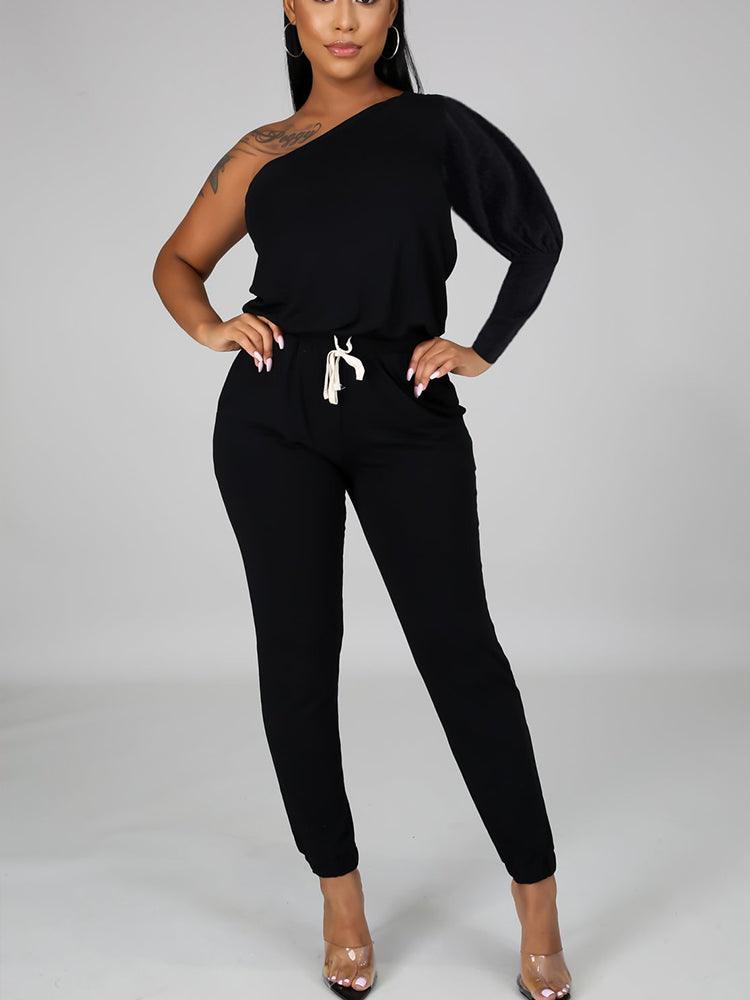 One Shoulder Slim Jumpsuit - Fashionable In Real Life