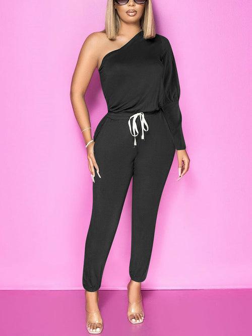 One Shoulder Slim Jumpsuit - Fashionable In Real Life